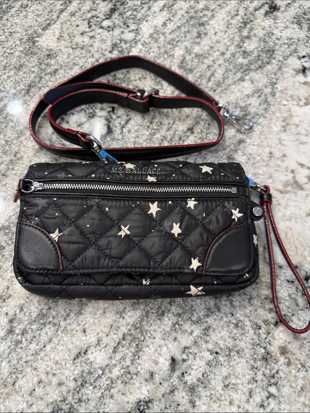 MZ Wallace Black Quilted Wristlet/Crossbody with Star Motif